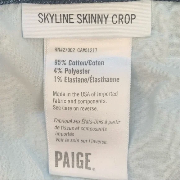 PAIGE Skyline Skinny Crop Mid-Rise Pico Jeans Raw Hem Size 27 - Picture 4 of 15